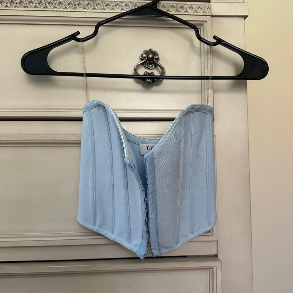 Light Blue Strapless Sweatheart Neckline Corset Top